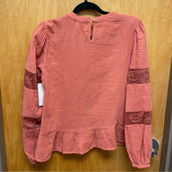 Calligraphie Long Sleeve Blouse Terra Cotta color Embroidered Women’s XS NWT - Picture 2 of 8